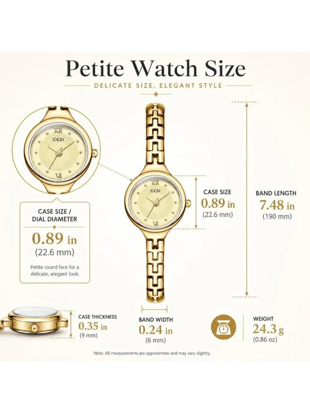 Women’s Gold Dainty Bracelet Quartz in Small Round Dial Alloy Band Wrist Watch